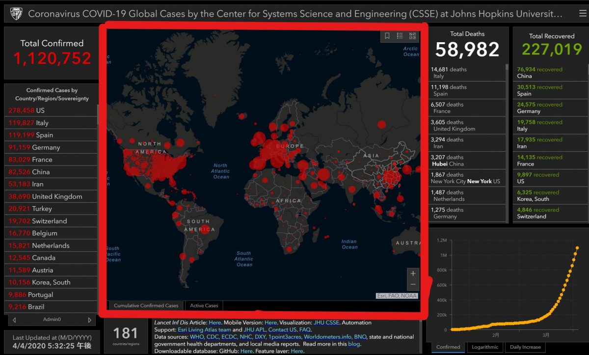 感染状況を表した世界地図